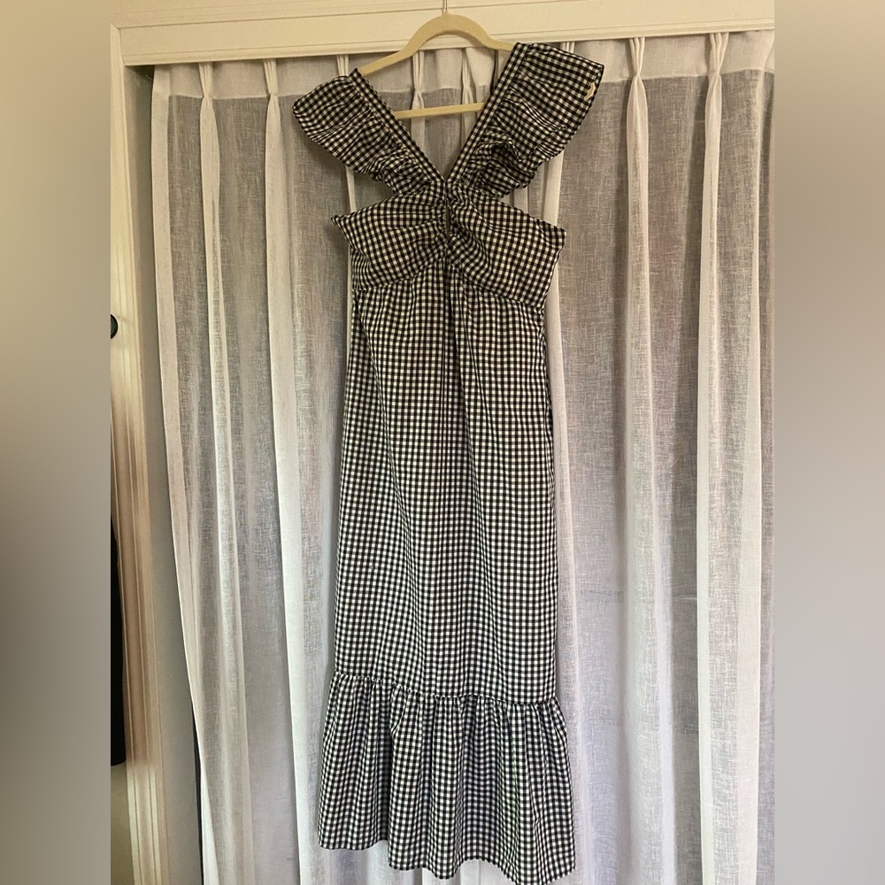 Wayf Black Gingham Ruffle Maxi Dress - Size Medium
